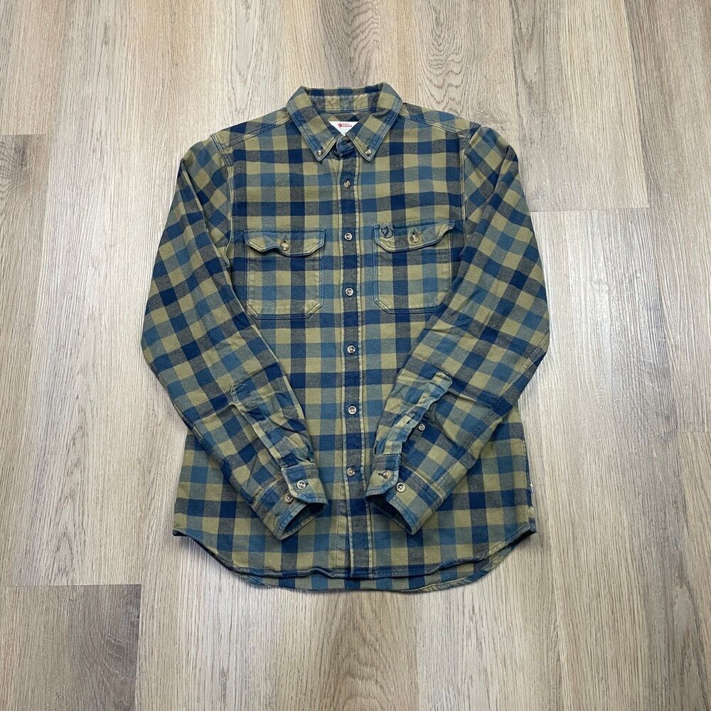 Fjallraven Shirt Mens Small Blue Flannel Plaid Slim Fit Button Down Long Sleeve